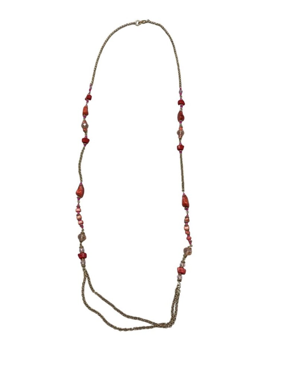 Necklace chain stones beads big clip pink red clear length 40" READ - Picture 2 of 8